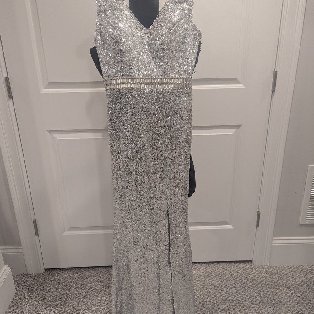 BEBE Silver Sequin Gown Brand new with tags SZ 00